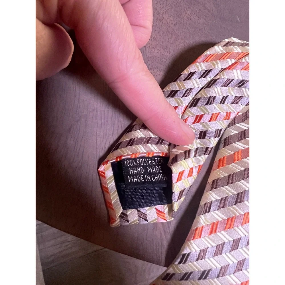 Unbranded Mens Necktie Hand‎ Made Diagonal Stripe Orange One Size
